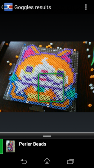 Google Gogglesでアイロンビーズを撮ると、しっかりPerler Beadsと出る