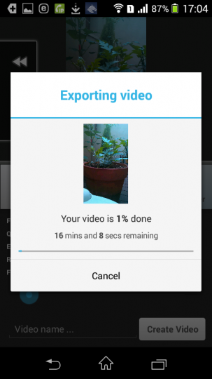 AndroidアプリLapse Itで撮影した動画をレンダリング中