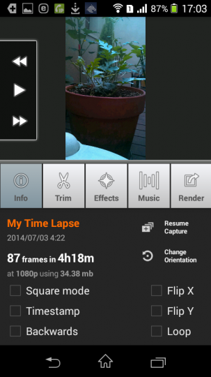 AndroidアプリLapse Itで撮影した動画をレンダリング2