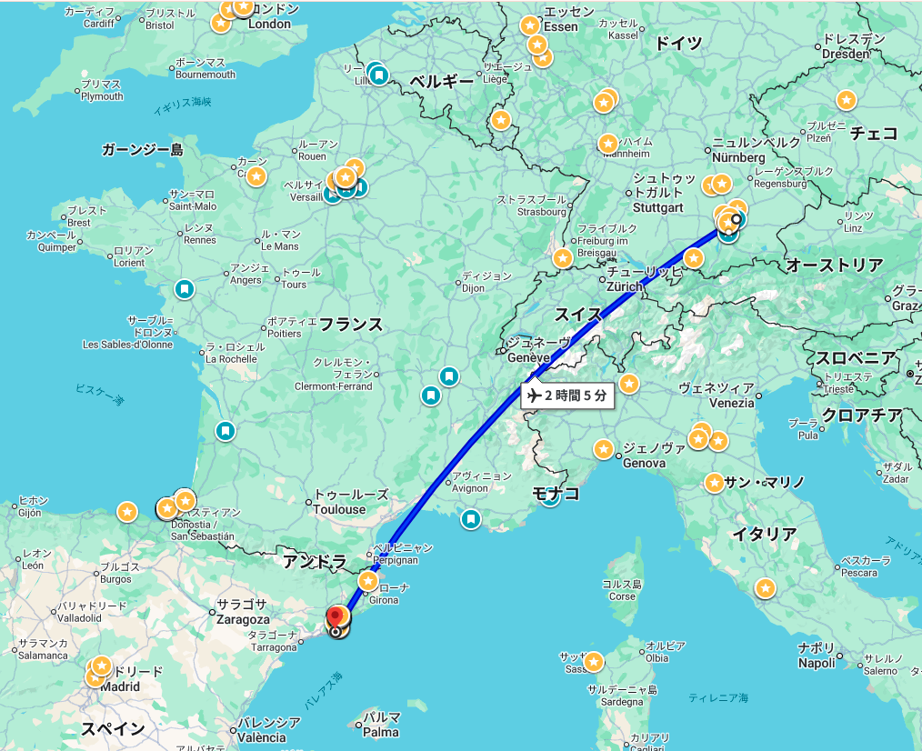ミュンヘン国際空港からスペイン エルプラット国際空港2時間5分