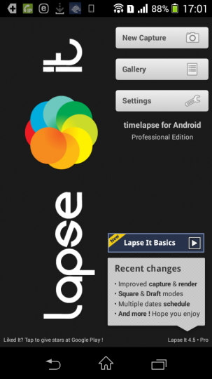 AndroidアプリLapse It起動画面