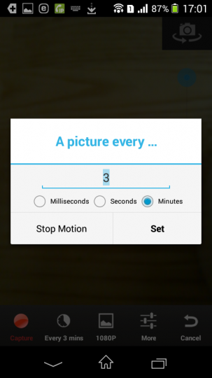 AndroidアプリLapse Itで撮影2撮影間隔を設定