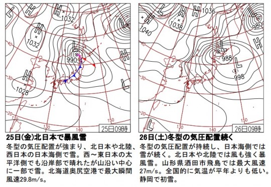 平成25年1月25日26日の新潟湯沢大雪時の天気図