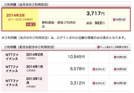 嫁さんのdocomoの携帯料金